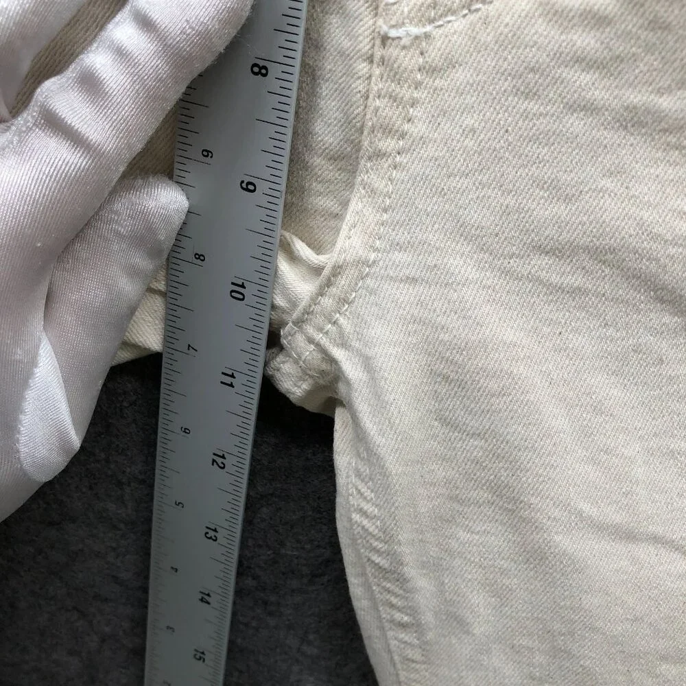 Zara High Rise Straight Jeans Womens 0‎ Ivory White Split Hem Frayed
